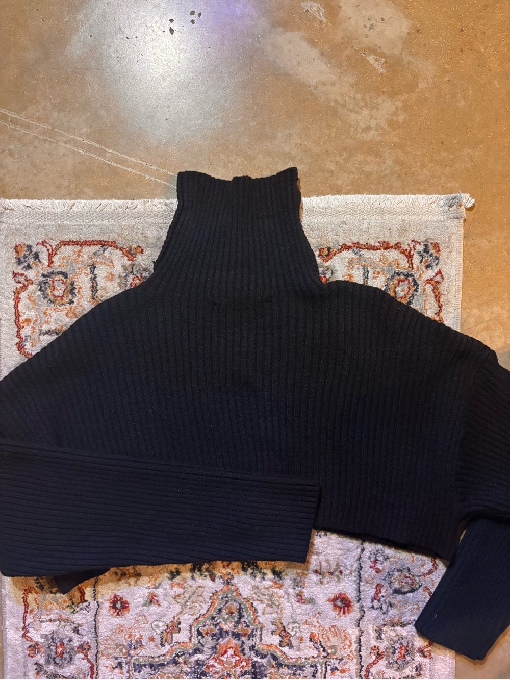 Zara Black Ribbed Cropped Turtleneck Sweater